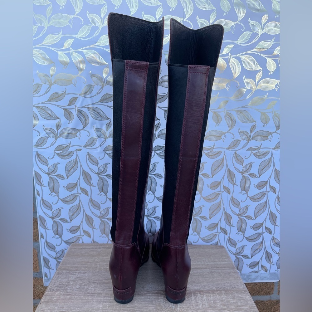 Sorel Fiona OTK Wedge Boots in Dark Burgundy Leather | Size 8.5 - Picture 7 of 10